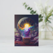 Regenboog verlichte gloeilamp briefkaart (Staand voorkant)