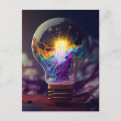 Regenboog verlichte gloeilamp briefkaart (Voorkant)