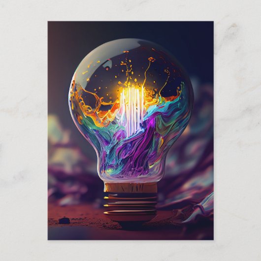 Regenboog verlichte gloeilamp briefkaart (Voorkant)