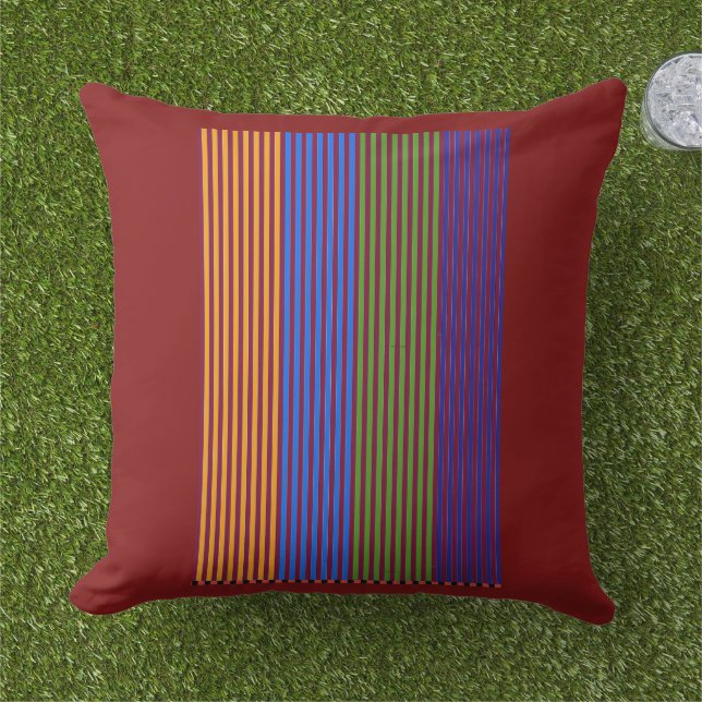 Regenboog Verticale Strepen + Trim Decorative Dk R Buitenkussen (Gras)