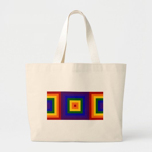 Regenboog Vierkanten Grote Tote Bag (Voorkant)