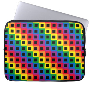 Regenboog Vierkanten Zwart Laptop Sleeve