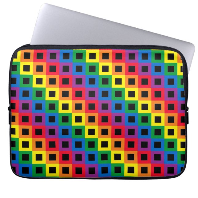 Regenboog Vierkanten Zwart Laptop Sleeve (Voorkant)