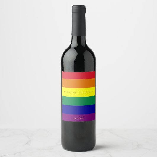 Regenboog Vlag Bruiloft Wijn Etiket (Voorkant)