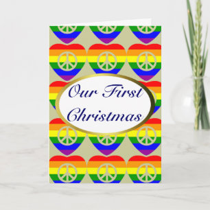 Regenboog vlag harten Gay Huwelijk Eerste Kerstmis Feestdagen Kaart