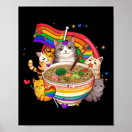 Regenboog Vlag Katten Ramen Anime Gay Pride Maand  Poster (Voorkant)