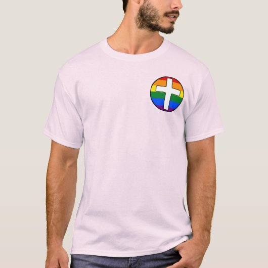 Regenboog Vlag met Kruis | Licht Shirt | Bericht (Voorkant)