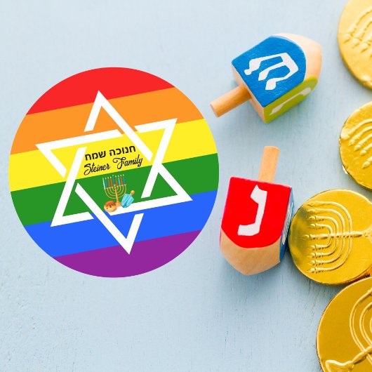 Regenboog Vlag Ster van David Hebreeuws Gelukkig C Ronde Sticker
