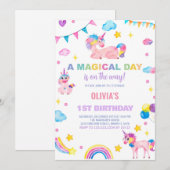 Regenboog Vlaggen Eenhoorn Verjaardagsuitnodiginge Kaart (Voorkant / Achterkant)