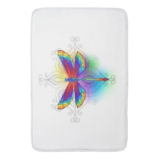 Regenboog Vlakke Libel Badmat (Voorkant Verticaal)