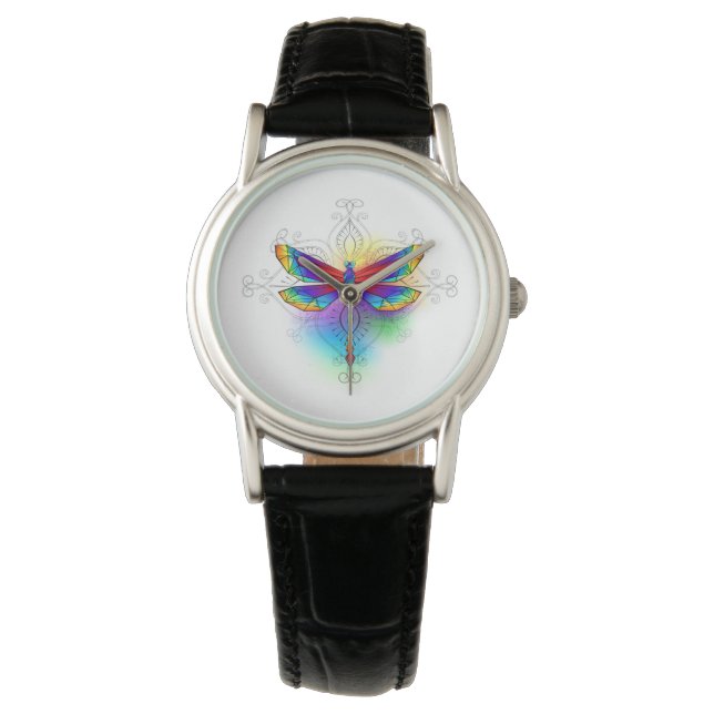 Regenboog Vlakke Libel Horloge (Voorkant)