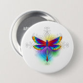 Regenboog Vlakke Libel Ronde Button 7,6 Cm (Voorkant /achterkant)