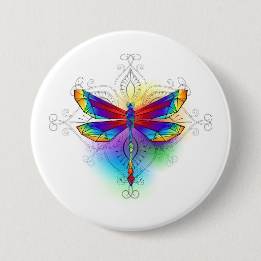 Regenboog Vlakke Libel Ronde Button 7,6 Cm (Voorkant)