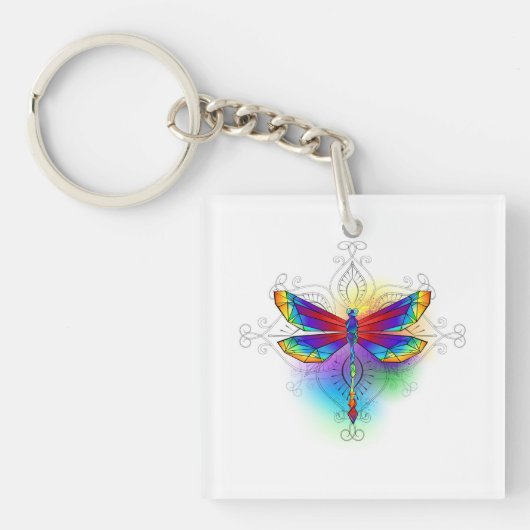 Regenboog Vlakke Libel Sleutelhanger (voorkant)
