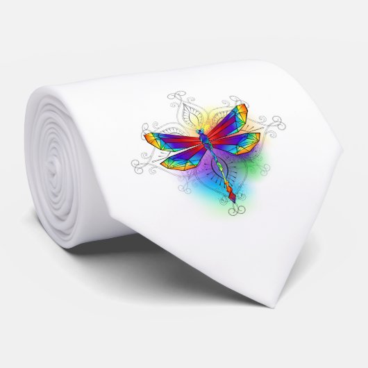 Regenboog Vlakke Libel Stropdas (Opgerold)