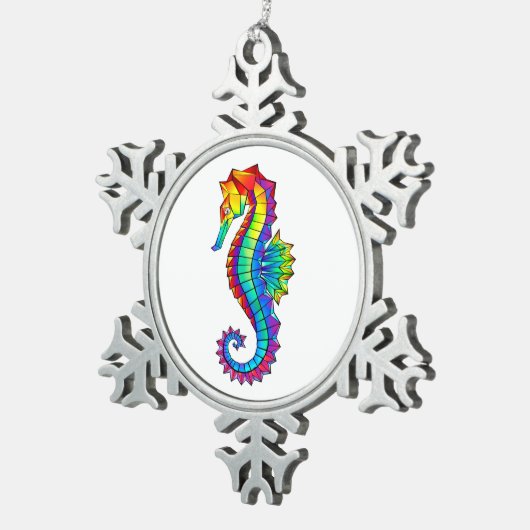 Regenboog Vlakke Zeepaard Tin Sneeuwvlok Ornament (Rechts)