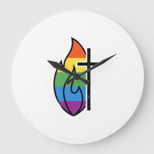 Regenboog Vlam Kruis Vintage Christelijke Vector O Grote Klok