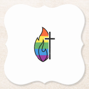 Regenboog Vlam Kruis Vintage Christelijke Vector O Kartonnen Onderzetters
