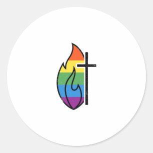 Regenboog Vlam Kruis Vintage Christelijke Vector O Ronde Sticker
