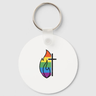 Regenboog Vlam Kruis Vintage Christelijke Vector O Sleutelhanger