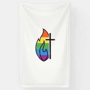 Regenboog Vlam Kruis Vintage Christelijke Vector O Spandoek