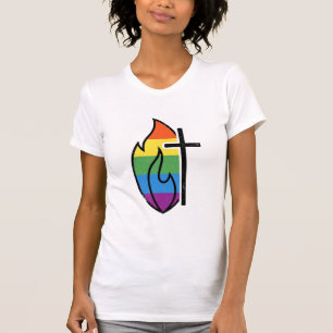 Regenboog Vlam Kruis Vintage Christelijke Vector O T-shirt