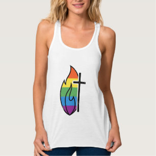 Regenboog Vlam Kruis Vintage Christelijke Vector O Tanktop