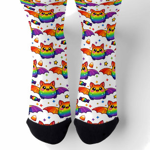 🦇🌈 Regenboog Vleermuis Sterrenexplosie Crew Soks Sokken