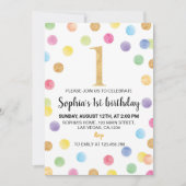 Regenboog Vlek 1e Verjaardag Uitnodiging Polka Dot (Voorkant)