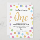 Regenboog Vlek 1e Verjaardag Uitnodiging Polka Dot (Voorkant)