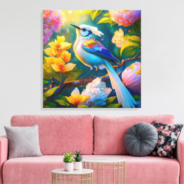 Regenboog Vleugelige Jay Fantasie Vogel Canvas Afdruk