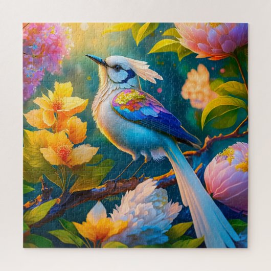 Regenboog Vleugelige Jay Fantasie Vogel Legpuzzel (Verticaal)