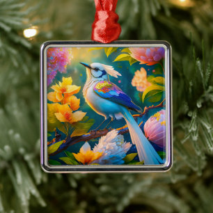 Regenboog Vleugelige Jay Fantasie Vogel Metalen Ornament