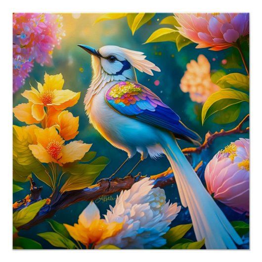 Regenboog Vleugelige Jay Fantasie Vogel Perfect Poster (Voorkant)