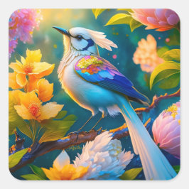 Regenboog Vleugelige Jay Fantasie Vogel Vierkante Sticker