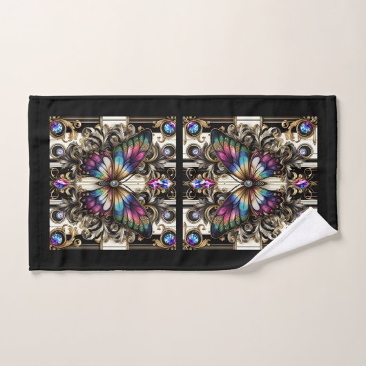 Regenboog Vlinder Art Deco Art Nouveau Bad Handdoek (Handdoek)