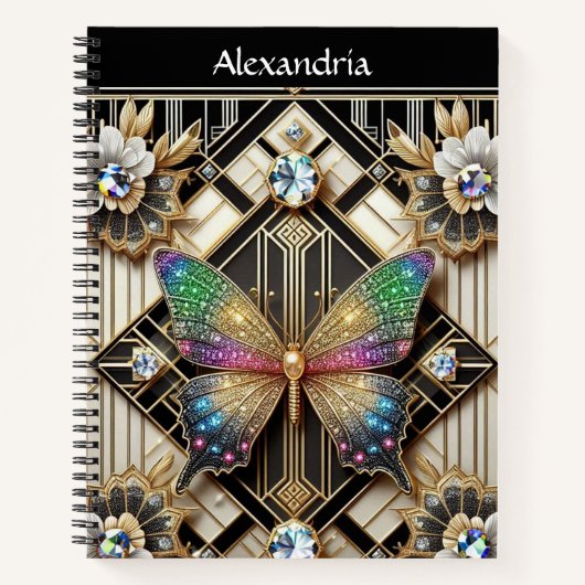 Regenboog Vlinder Art Deco Notitieboek (Voorkant)
