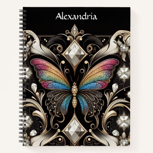 Regenboog Vlinder Art Deco Notitieboek (Voorkant)