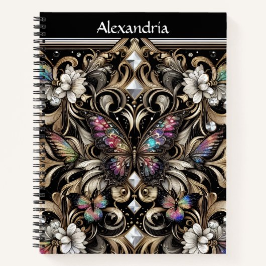 Regenboog Vlinder Art Deco Notitieboek (Voorkant)