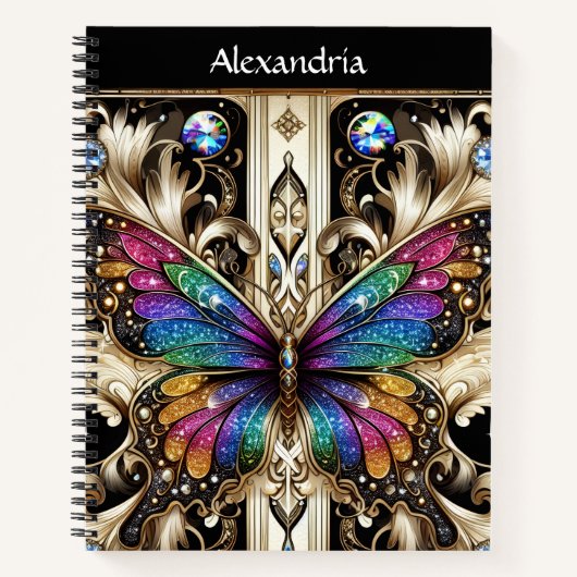 Regenboog Vlinder Art Deco Notitieboek (Voorkant)