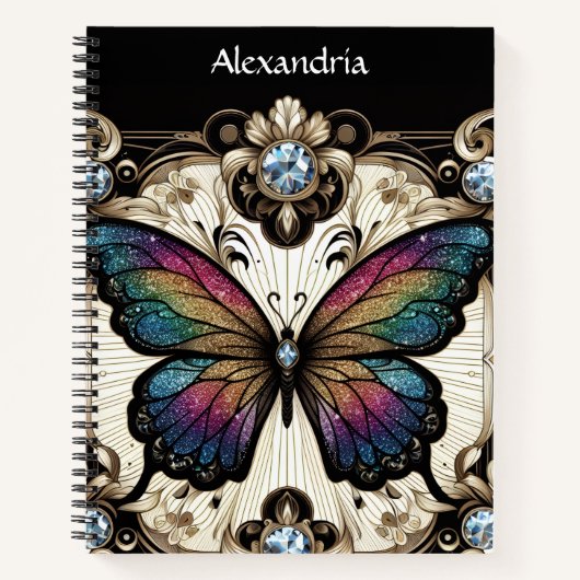 Regenboog Vlinder Art Deco Notitieboek (Voorkant)