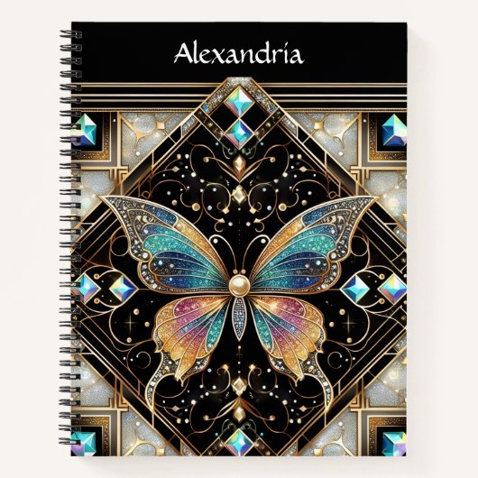 Regenboog Vlinder Art Deco Spiraal Notebook Notitieboek (Voorkant)