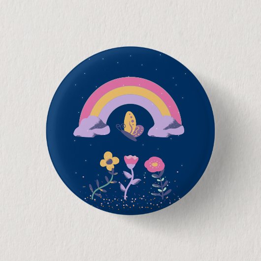 Regenboog Vlinder Bloemen Cloud Ronde Button 3,2 Cm (Voorkant)
