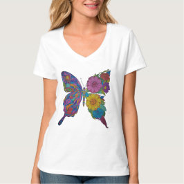 Regenboog Vlinder Bloemige V-Neck T-Shirt voor Vro