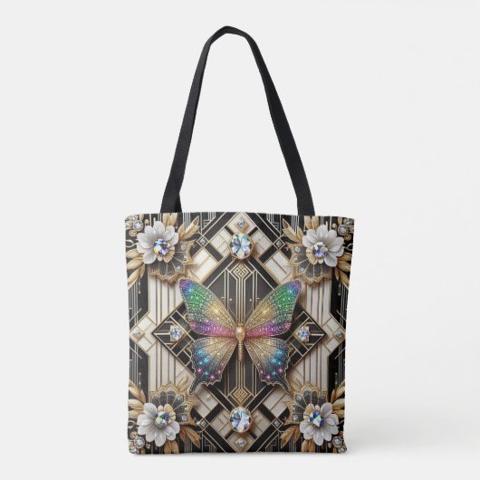 Regenboog Vlinder Diamanten Luxe Tote Tas (Achterkant)