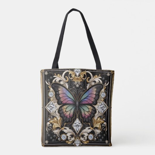 Regenboog Vlinder Diamanten Luxe Tote Tas (Achterkant)