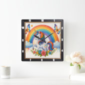 Regenboog Vlinder Fantasie Eenhoorn  Vierkante Klok (Huis)