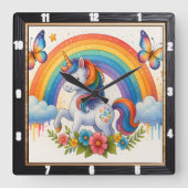 Regenboog Vlinder Fantasie Eenhoorn  Vierkante Klok (Voorkant)