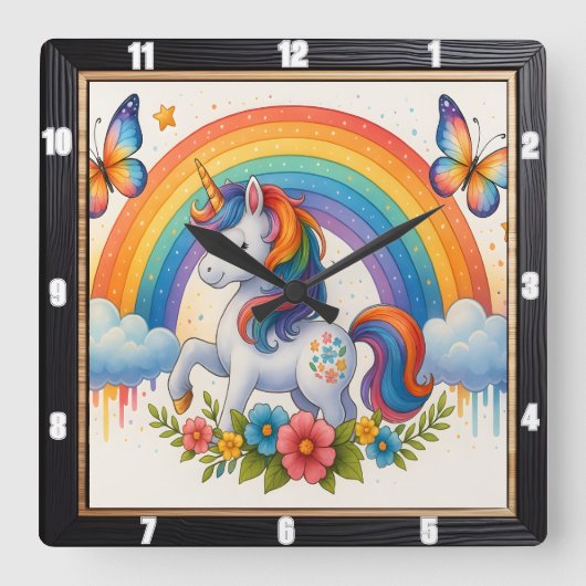 Regenboog Vlinder Fantasie Eenhoorn  Vierkante Klok (Voorkant)