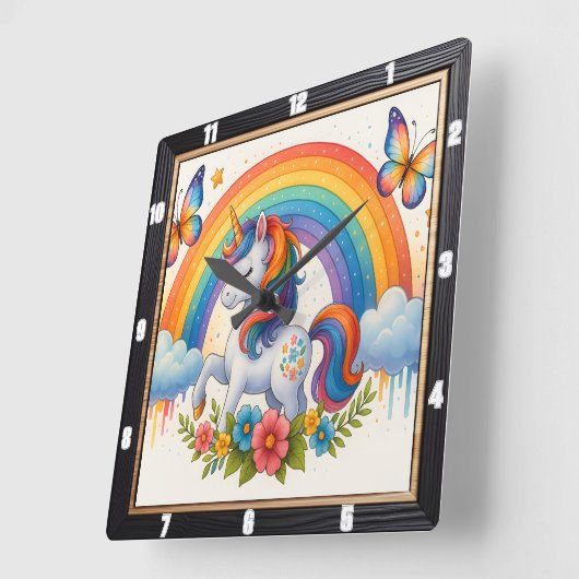 Regenboog Vlinder Fantasie Eenhoorn  Vierkante Klok (Hoek)